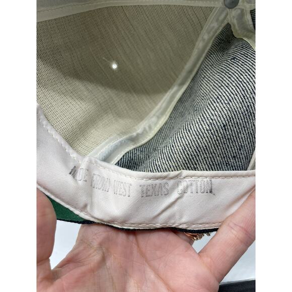 Vtg USA MADE Denim Cotton Gin Texas Patch Trucker Hat Snapback CROWELL CAP READ - Picture 12 of 12